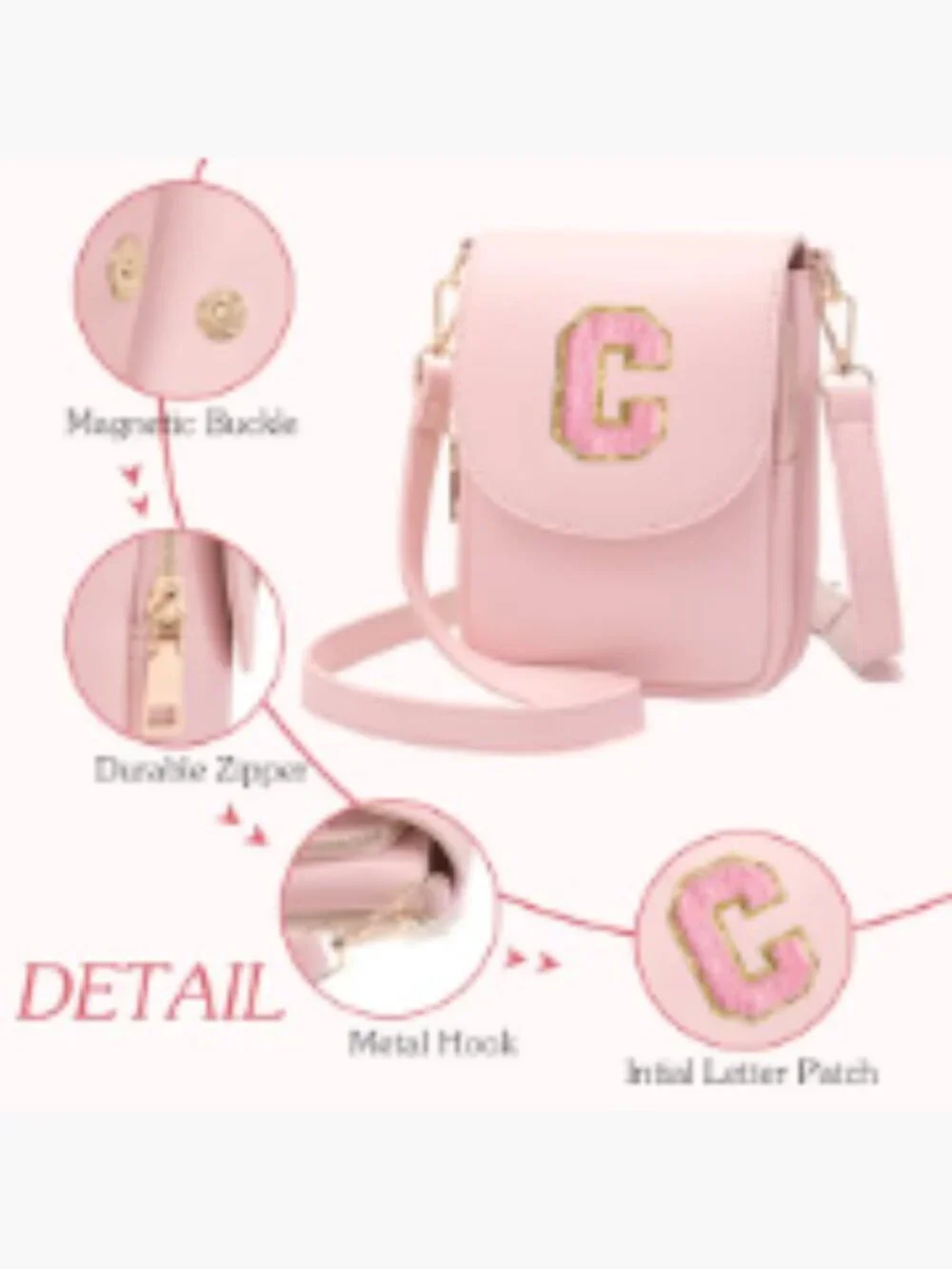 Small Crossbody Purse with Letter Embroidery Triple Compartment PU Leather Cell